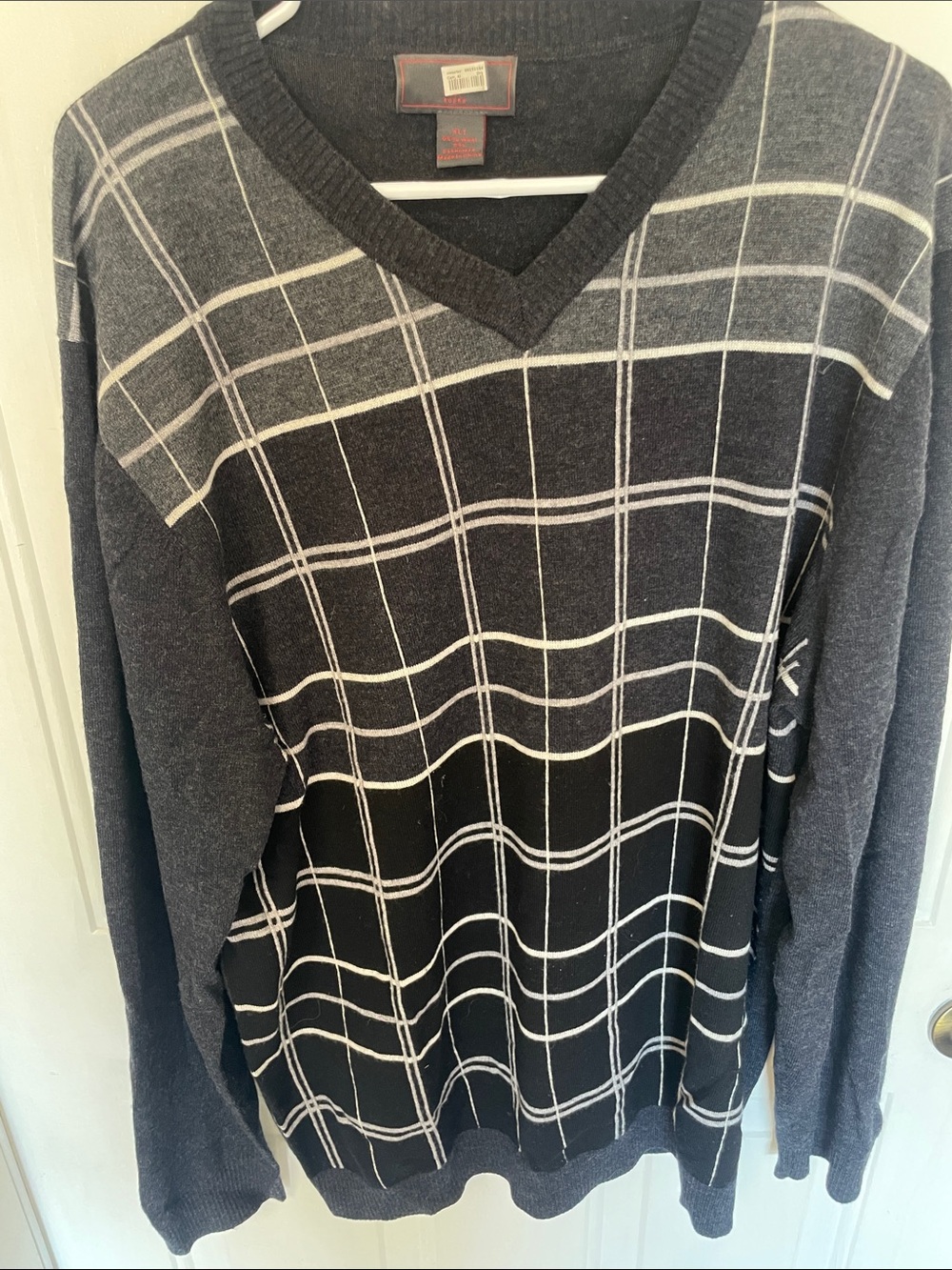 Men's Charcoal Windowpane V-Neck Sweater